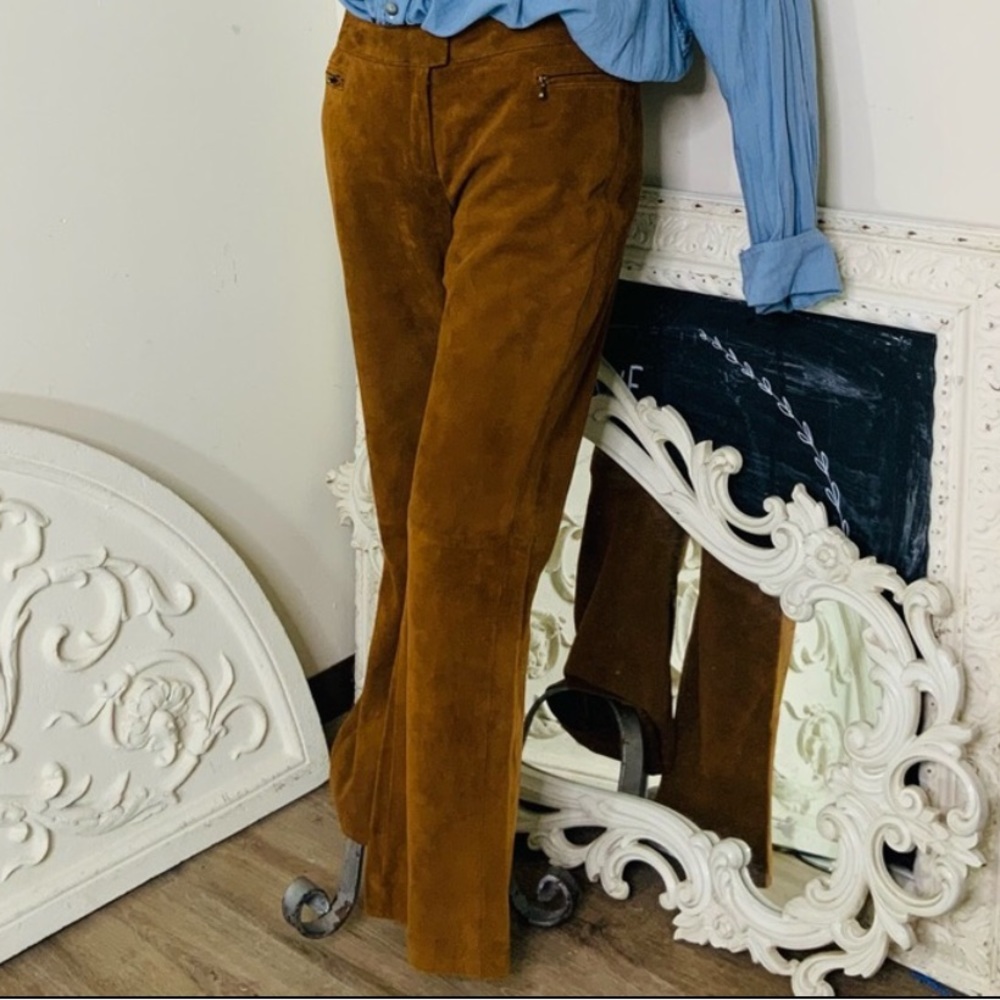 Sueded Leather Straight Leg Pants Trouser
